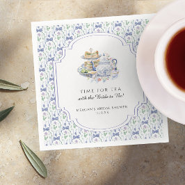 ブルーの花の乙女のティーパーティー　ブライダルシャワー スタンダードカクテルナプキン