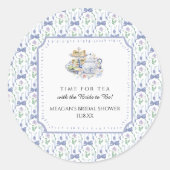 ブルーの花の乙女のティーパーティー　ブライダルシャワー ラウンドシール (正面)