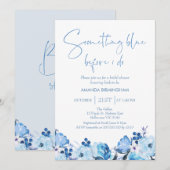 ブルーの花の何か青い結婚前のお祝い 招待状 (正面/裏面)