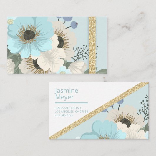 ブルーの花の名刺 名刺 (正面/裏面)