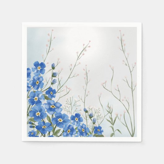 ブルーの花の咲く赤ちゃんのシャワー スタンダードカクテルナプキン (正面)