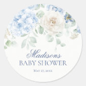 ブルーの花の咲く赤ちゃんのベイビーシャワー招待状シール ラウンドシール (正面)
