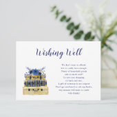 ブルーの花の旅行用ウェディングシャワーの願い事カード 招待状 (スタンド正面)