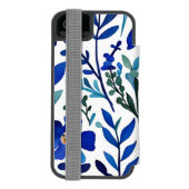 ブルーの花の水彩アート柄  INCIPIO iPhoneウォレットケース (フォリオ裏面)