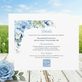 ブルーの花の水彩バラの結婚式詳細 エンクロージャーカード