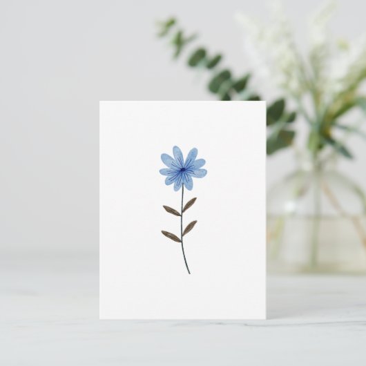 ブルーの花の水彩画エレガントなフラワーアートイラスト ポストカード (スタンド正面)