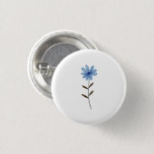 ブルーの花の水彩画エレガントなフラワーアートイラスト 缶バッジ (正面&裏面)