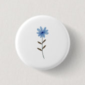 ブルーの花の水彩画エレガントなフラワーアートイラスト 缶バッジ (正面)