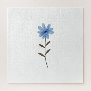 ブルーの花の水彩画エレガントなフラワーモチーフのイラスト ジグソーパズル