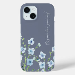 ブルーの花の水彩画  iPhone 15ケース