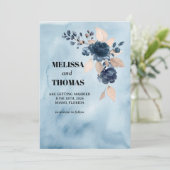 ブルーの花の水彩画 Save The Date 発表 招待状 (スタンド正面)