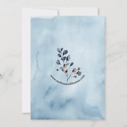 ブルーの花の水彩画 Save The Date 発表 招待状 (裏面)