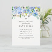ブルーの花の洗礼式の招待状 招待状 (スタンド正面)