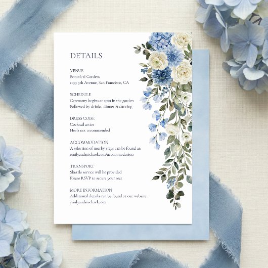 ブルーの花の結婚式の詳細同封カード エンクロージャーカード