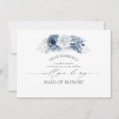 ブルーの花の結婚式仲人/花嫁の介添え人提案 招待状 (正面)