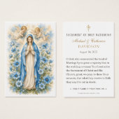 ブルーの花の聖母マリアのカトリック結婚式の祈りカード (正面&裏面)