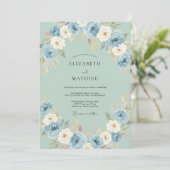 ブルーの花の芸術的なウェディング 招待状 (スタンド正面)