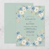 ブルーの花の芸術的なウェディング 招待状 (正面/裏面)