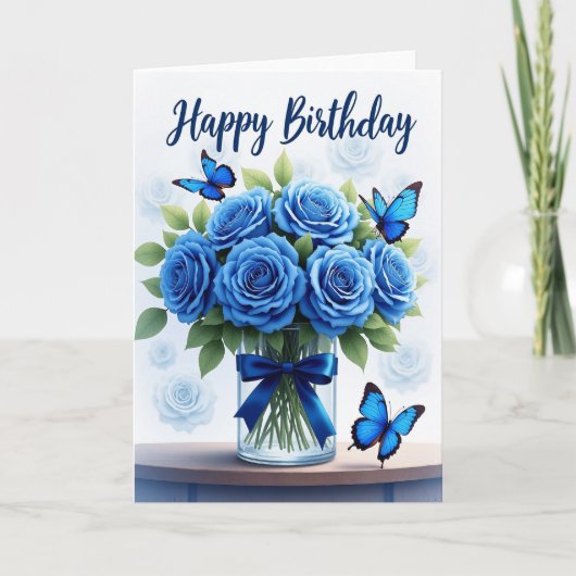 ブルーの花の誕生日カード カード (正面)