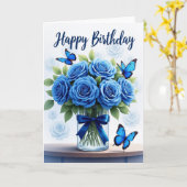 ブルーの花の誕生日カード カード (黄色い花)