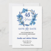 ブルーの花の金のフレーム 45回目の結婚記念日 セーブザデート (正面)