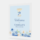 ブルーの花びらとプロセッコのウェルカムアクリルサイン アクリルサイン (傾斜)