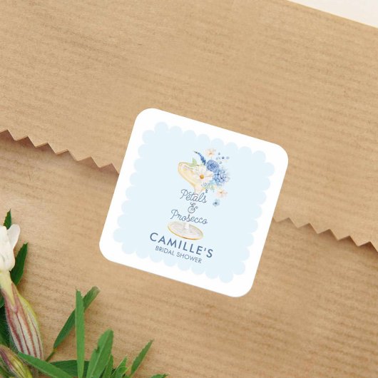 ブルーの花びらとプロセッコのブライダルシャワー スクエアシール