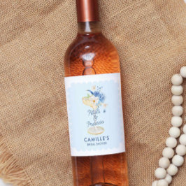 ブルーの花びらとプロセッコのブライダルシャワー ワインラベル