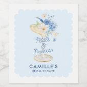 ブルーの花びらとプロセッコ ブライダルシャワー ワインラベル (シングルラベル)