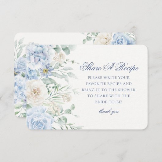 ブルーの花を添えたハイドランジアのレシピをシェア エンクロージャーカード (正面/裏面)