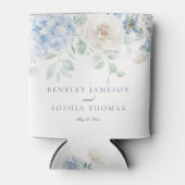 ブルーの花を飾ったハイドランジアのウェディング 缶クーラー (正面)