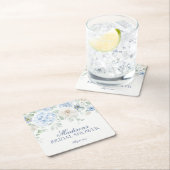ブルーの花を飾ったハイドランジアの花嫁のシャワー スクエアペーパーコースター (インサイチュ)
