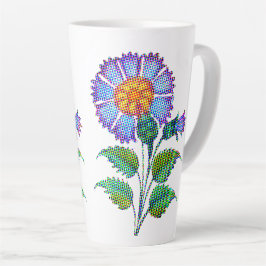 ブルーの花ハーフトーン ファインアート カフェラテマグ