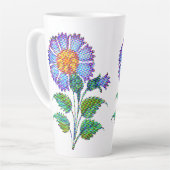 ブルーの花ハーフトーン ファインアート カフェラテマグ (左アングル)
