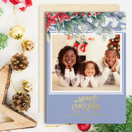 ブルーの花フレーム メリークリスマス ホリデー フォト