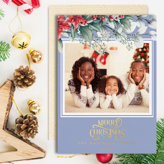 ブルーの花フレーム メリークリスマス ホリデー フォト