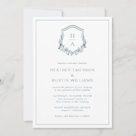 ブルーの花モノグラム ウェディング 招待状