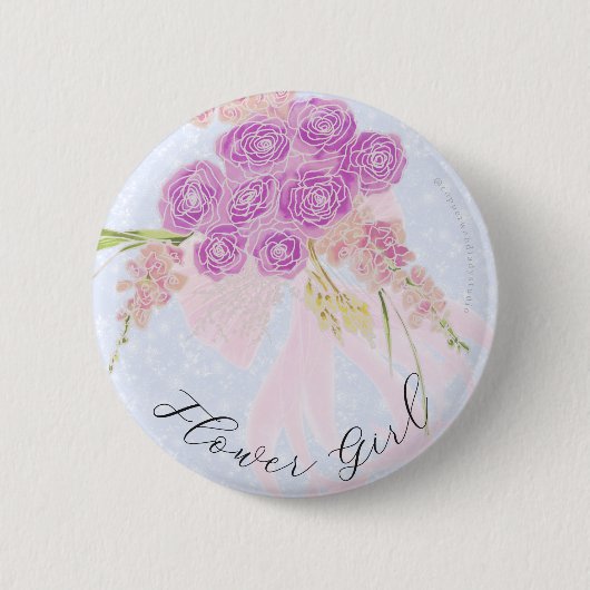 ブルーの花嫁の花束のリボン ピンクの弓の花嫁の付添い女の子  缶バッジ (正面)