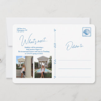 ブルーの花枠 海岸の卒業おめでとうカード 招待状