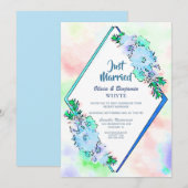 ブルーの花柄でおしゃれな結婚式 招待状 (正面/裏面)