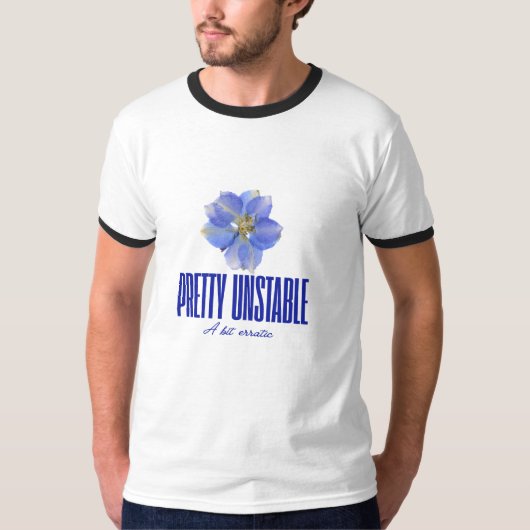 ブルーの花柄で個性を主張するTシャツ: Pretty Unstable Tシャツ (正面)