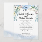 ブルーの花柄のこもり結婚式の招待状 招待状 (正面/裏面)