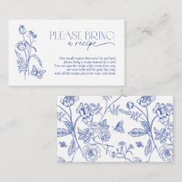 ブルーの花柄のウェディングシャワーのための料理のレシピを添えて エンクロージャーカード