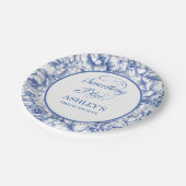 ブルーの花柄のブライズシャワー ペーパープレート (アングル)