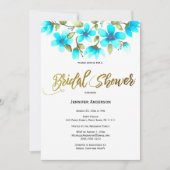 ブルーの花柄のブライズシャワー 招待状 (正面)