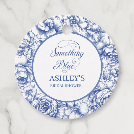 ブルーの花柄のブライダルシャワーフェイバータグ フェイバータグ (正面)
