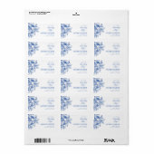 ブルーの花柄の差出人ラベル ラベル (フルシート)