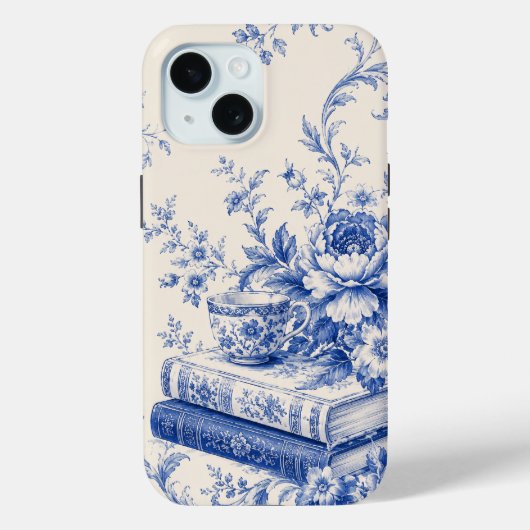 ブルーの花柄の本好きのためのスマホケース Case-Mate iPhoneケース (裏面)