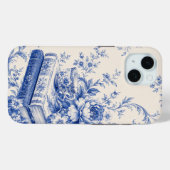 ブルーの花柄の本好きのためのスマホケース Case-Mate iPhoneケース (裏面 (横))