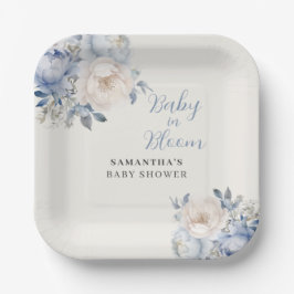 ブルーの花柄の男の子 Personalized ベビーインブルーム シャワーパーティー ペーパープレート